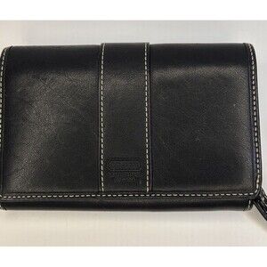 Coach Women's Black Leather Compact Snap/Zipper Clutch Purse Wallet Y2k  Vtg